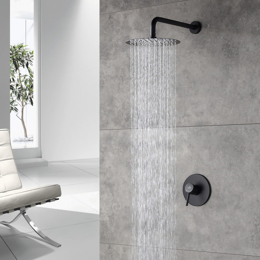 CASAINC 10" Round Wall Mounted Rainfall Luxury Shower System Kit, Matte Black