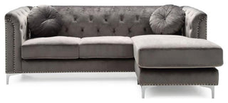 Glory Furniture Pompano Velvet Sofa Chaise in Dark Gray