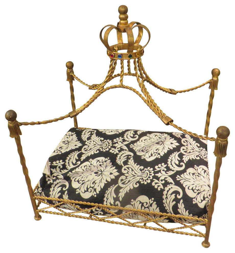 Jeweled Crown Gold Iron Dog Bed, Pet Canopy Metal Royal