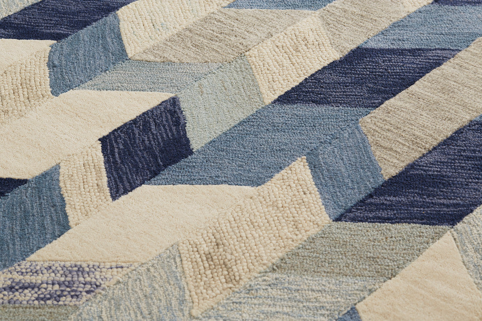 Weave & Wander Oria Tufted Blue/Ivory Rug, Blue/Ivory, 9'-6" X 13'-6"