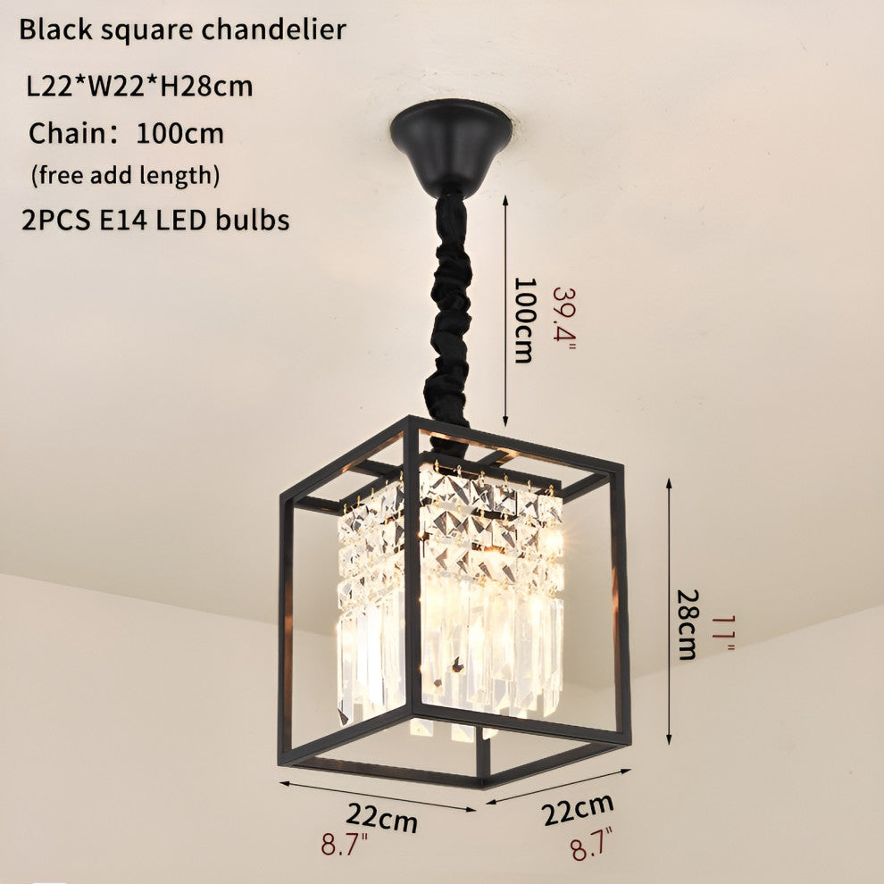 Inverno e Monteleone | Square Crystal Hanging LED Chandelier for Dining Room, Black, Warm Light, Non-Dimmable