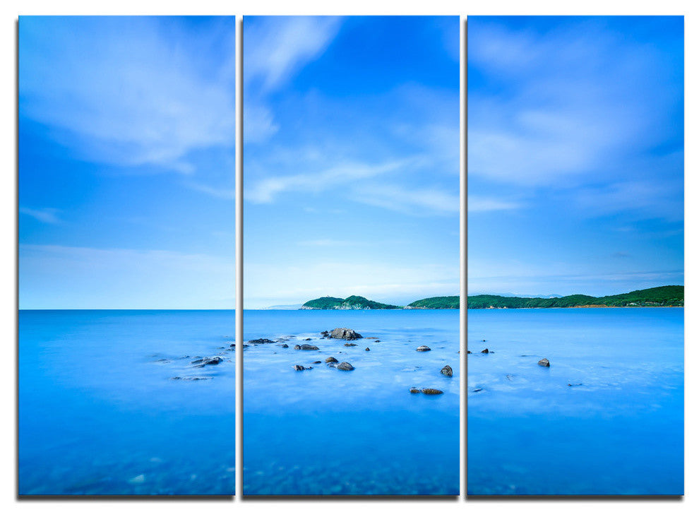 "Baratti Bay Small Rocks in Blue Sea" Metal Wall Art, 3 Panels, 36"x28"