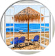 Window Open To Beach Hut With Chairs, Seashore Round Wall Art, 11"