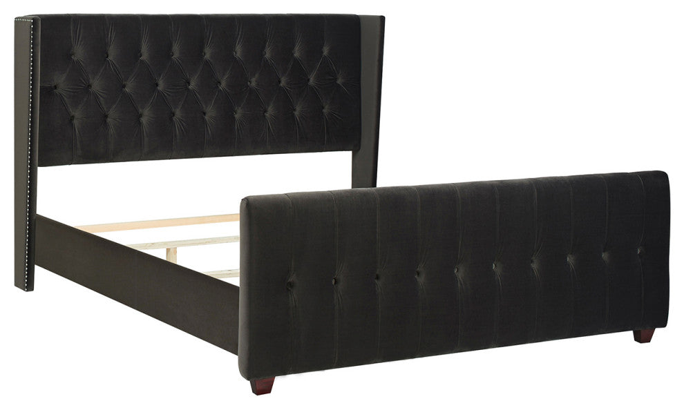 David Tufted Wingback Upholstered Bed, Dark Charcoal Gray Velvet, King
