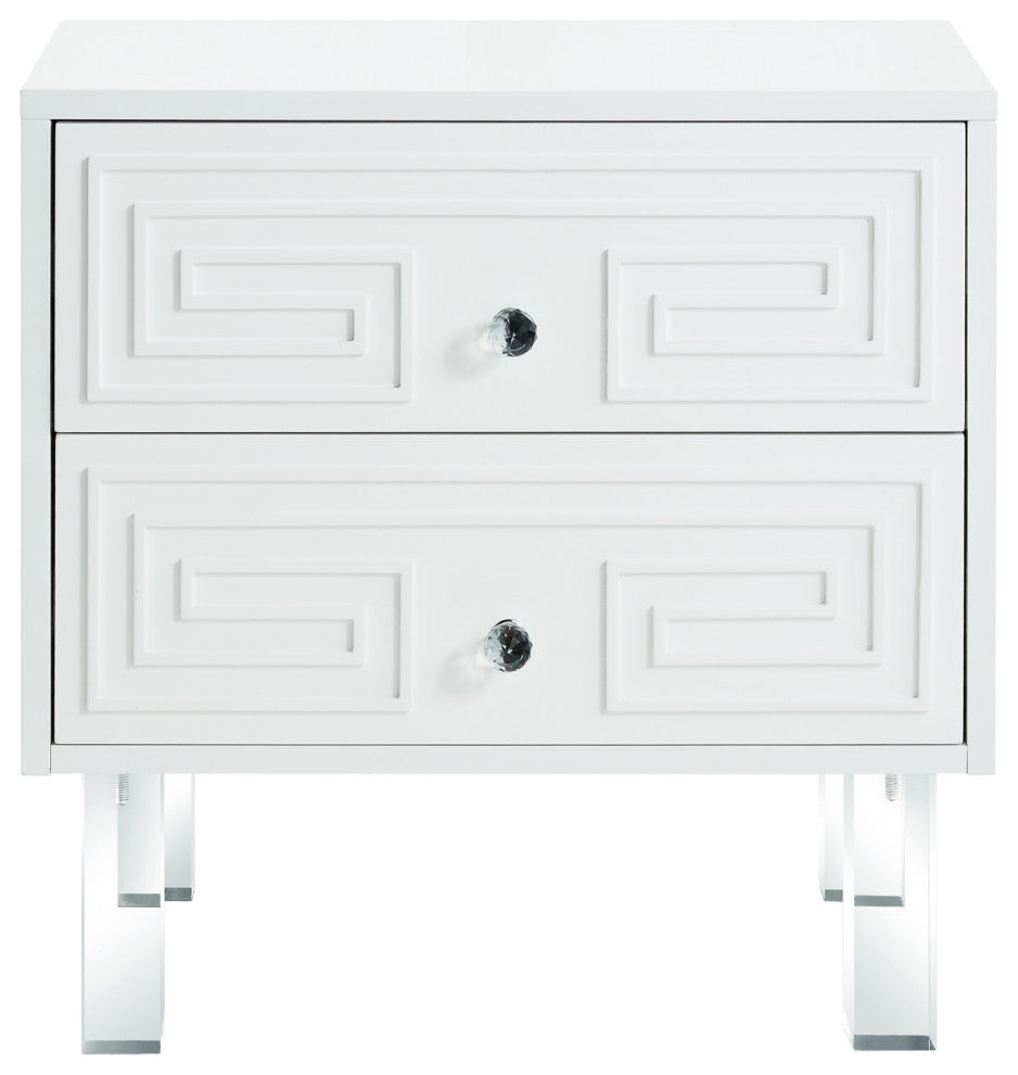 Shirin Greek Key Lacquer-Finish Lucite Leg Side Table, White