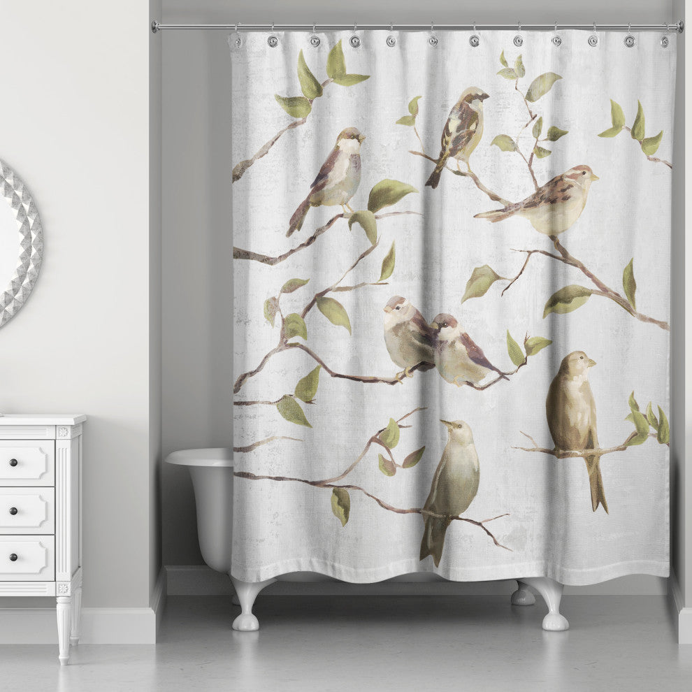 Light Gray Birds on Branches 71x74 Shower Curtain