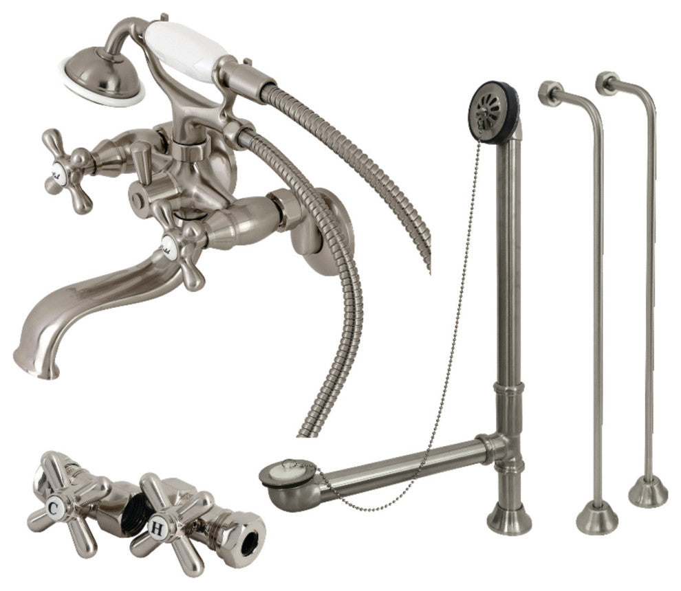 CCK225SN Wall Mount Tub Faucet Package With Supply Line, Brushed Nickel