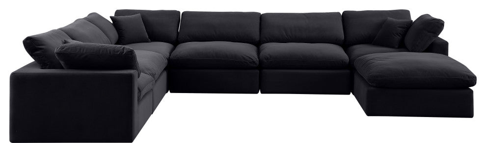 Comfy Upholstered U-Shaped Modular Sectional, Black, 7-Piece: 3 Armless Chair, 3 Corner Chair, 1 Ottoman, Velvet
