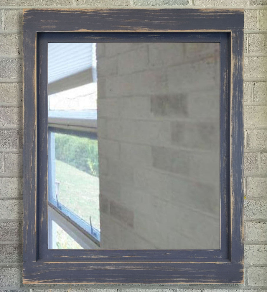 Farmhouse Framed Wall Mirror Slate Gray, 24" X 30" Zbar Hanging System, Non-Dist