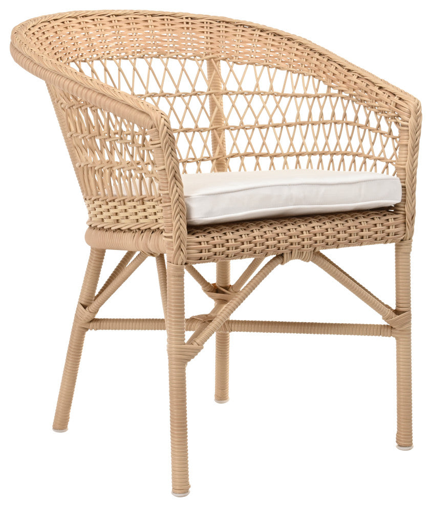 Emma Dining Chair With Cushion, Natural Finish, Snow White Upholstery