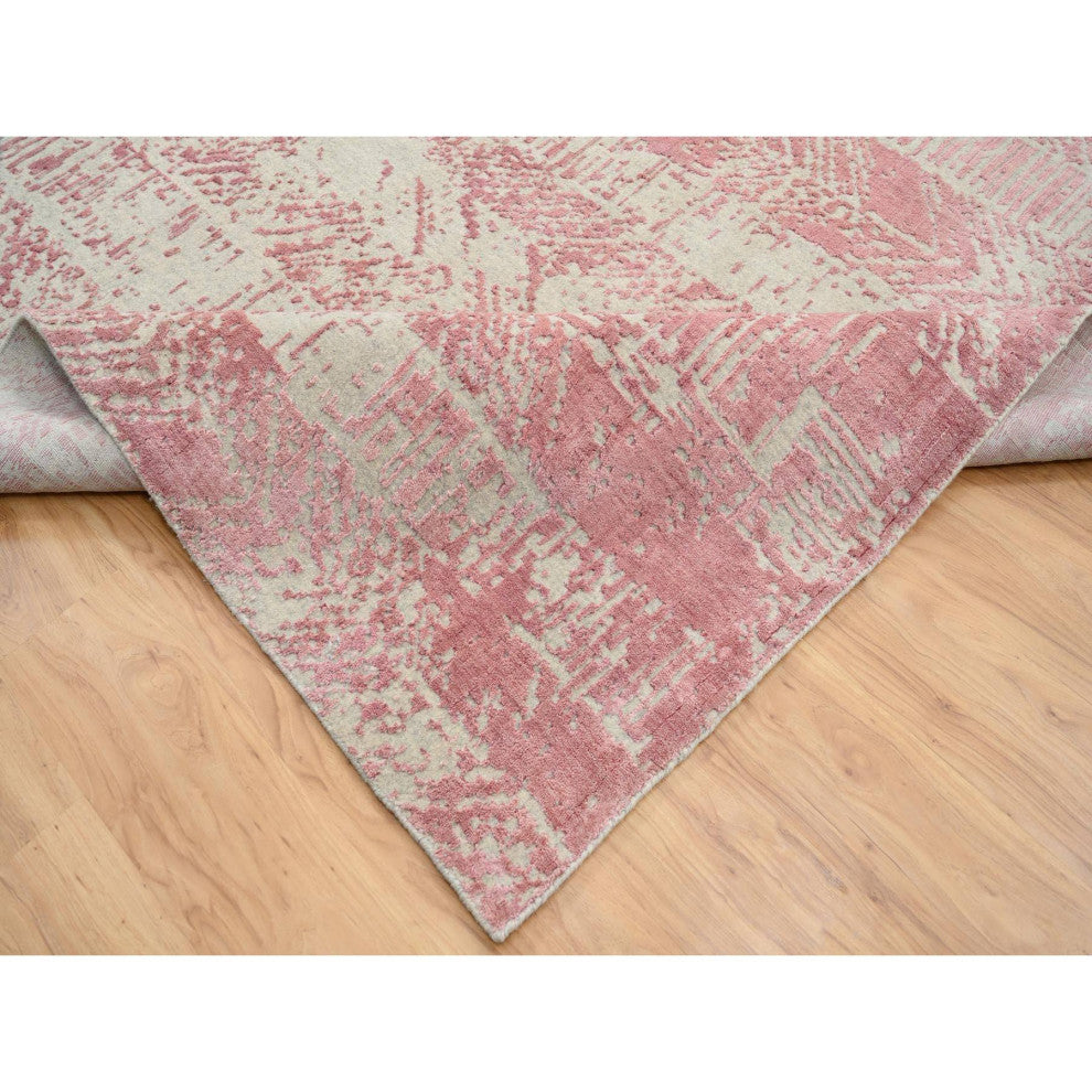 Rose Pink Wool and Art Silk Jacquard Hand Loomed Oversized Rug, 11'10"x17'10"