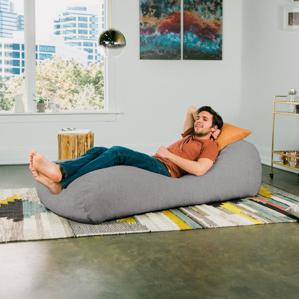 Arlo Chaise Lounge Bean Bag Chair, Premium Chenille, Gray