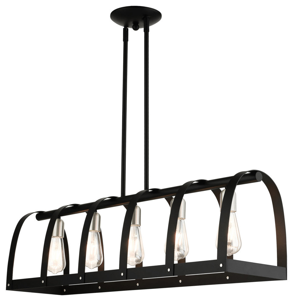 Textured Black Mid Century Modern, Industrial, Vintage, Rustic Linear Chandelier