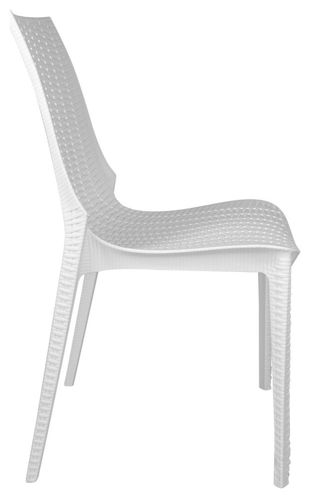 LeisureMod Kent Modern Stackable Outdoor Dining Chair Set of 2, White
