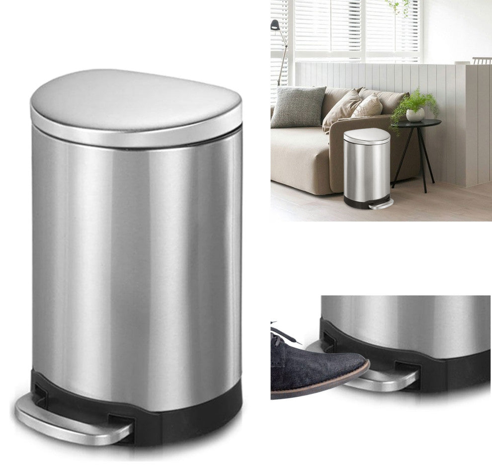 3.2 Gal Fingerprint Free Brushed Stainless Steel Semi-Round Step-On Trash Can