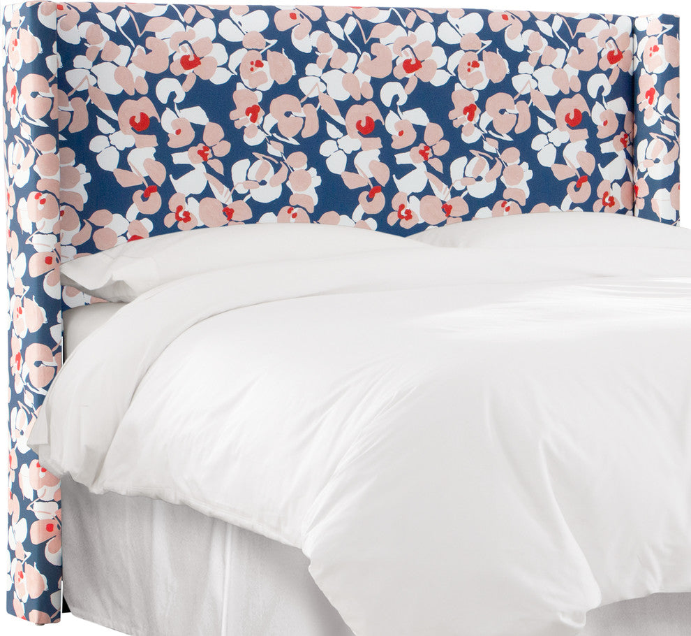 Remington Wingback Headboard, Color Block Floral Navy Blush, King