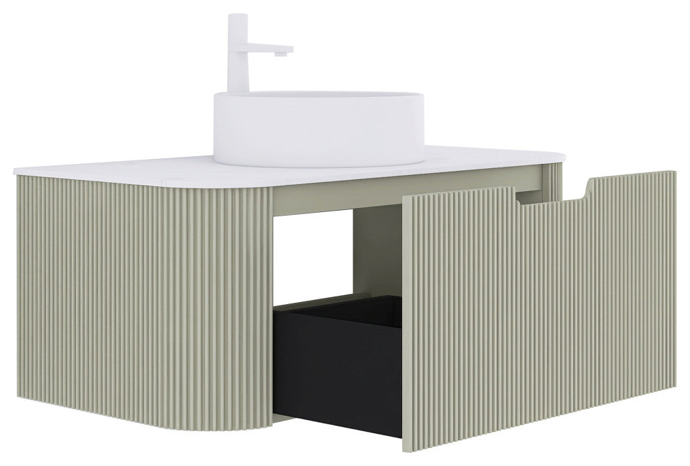 Wall-Mounted Bathroom Vanity With White Round Ceramic Basin, Light Green, 36"
