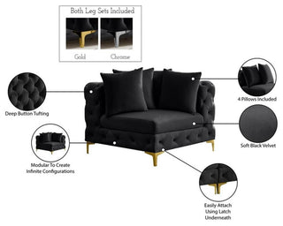 Maklaine Modern / Contemporary Black Finish Velvet Corner Chair