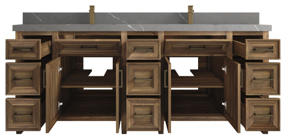 Santa Monica 84 Double Sink Bath Vanity in Graywashed Teak 2" Piatra Gray
