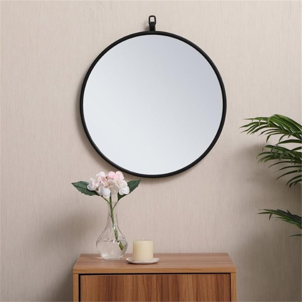 Elegant Decor Eternity 18" Round Mid Century Metal Frame Hooked Mirror in Black