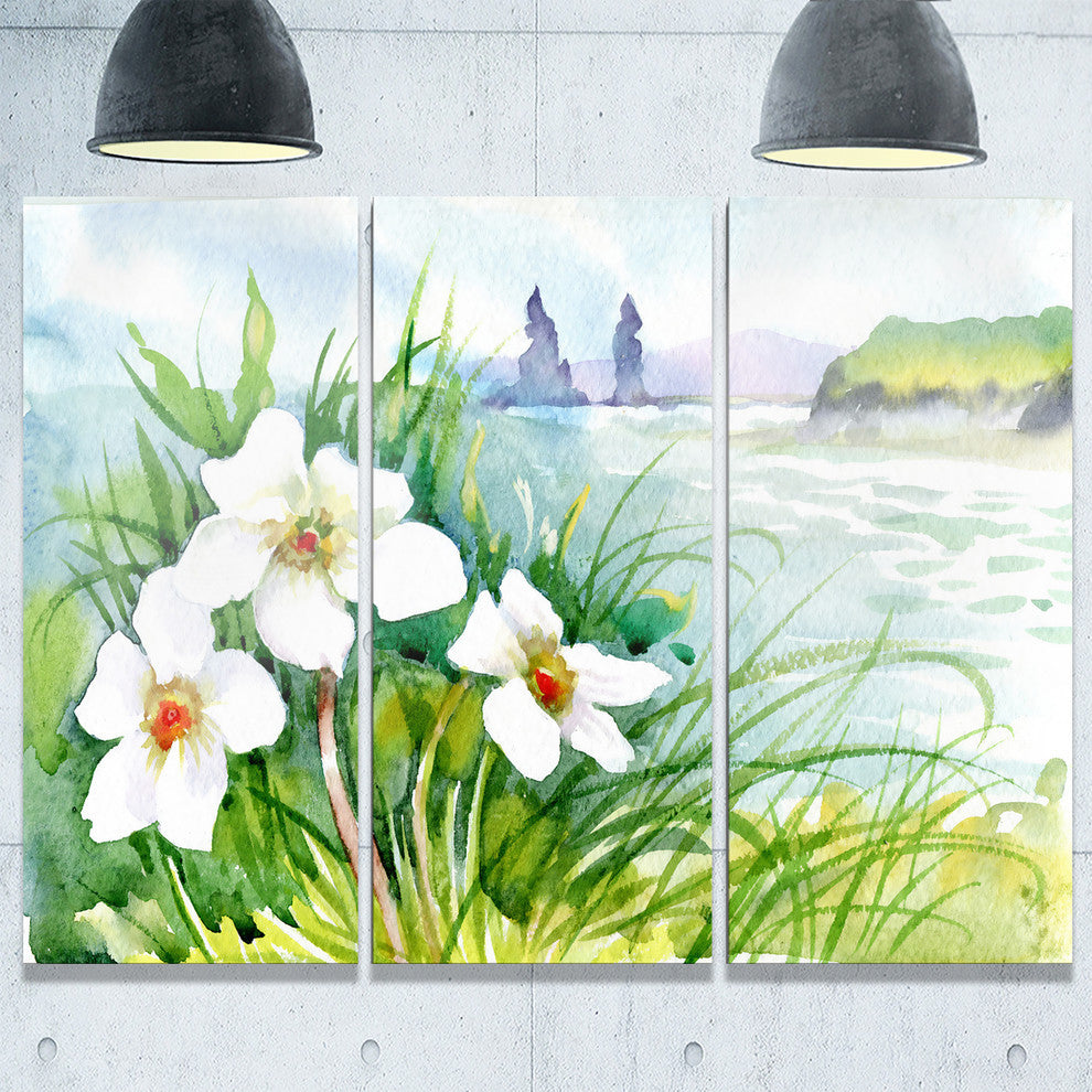"Blooming Flowers on Summer River" Metal Wall Art, 3 Panels, 36"x28"