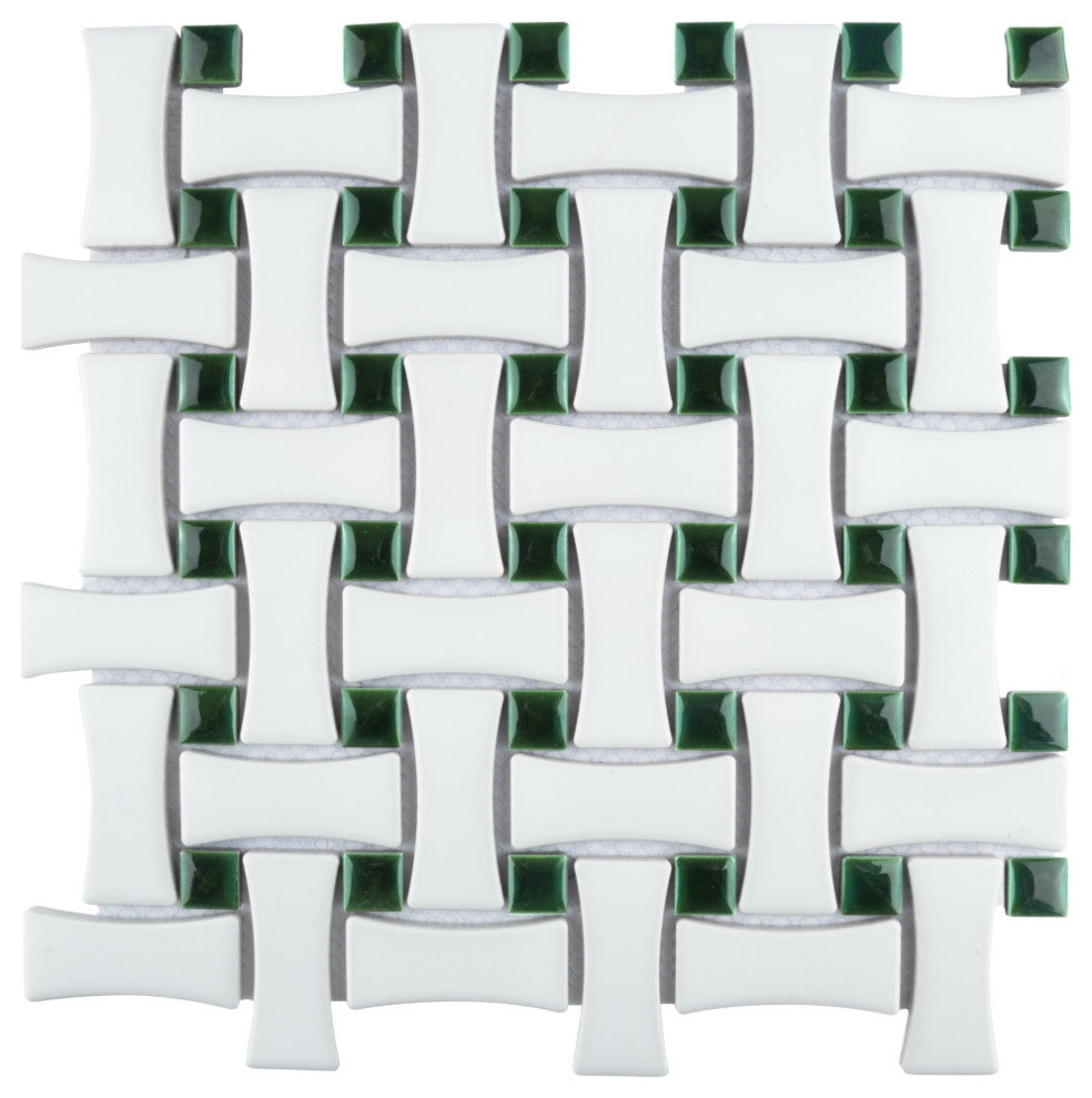 Metro Ion Dog Bone Basketweave Emerald Dot Porcelain Floor and Wall Tile