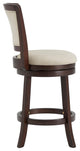 Janczy Dark Cherry Finish Beige Linen Swivel Chair, Counter Height