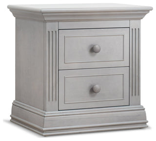 Classic Nightstand, Crown Molded Top & 2 Drawers With Round Knobs, Stone Gray