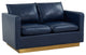 LeisureMod Nervo Modern Leather Loveseat With Gold Base, Navy Blue