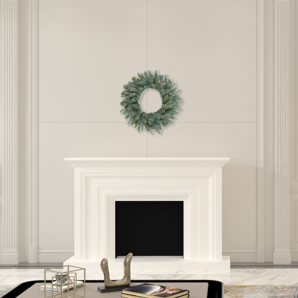 Vickerman A164825 24" Blue Artificial Christmas Wreath, Clear Dura-Lit Lights