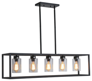 5-light Kitchen Pendant Lighting Industrial Linear Chandelier Matte Black, Black