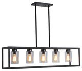 5-light Kitchen Pendant Lighting Industrial Linear Chandelier Matte Black, Black