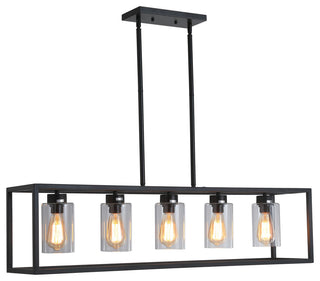 5-light Kitchen Pendant Lighting Industrial Linear Chandelier Matte Black, Black