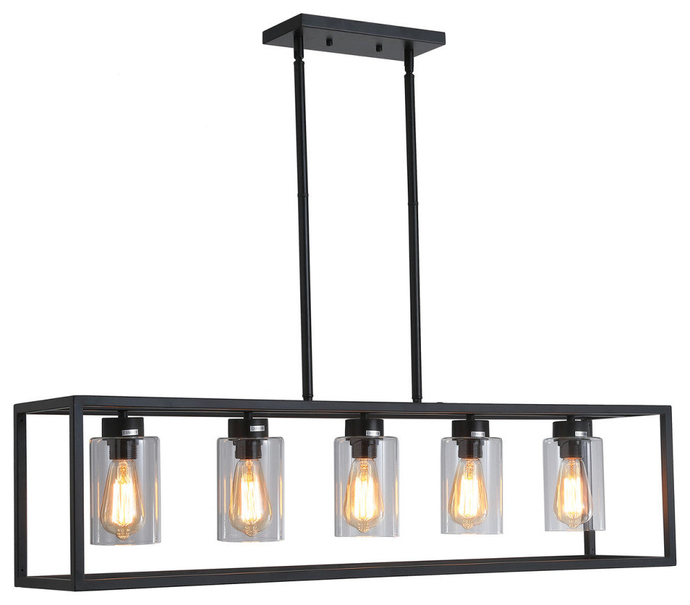 5-light Kitchen Pendant Lighting Industrial Linear Chandelier Matte Black, Black