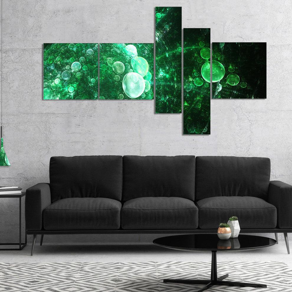 Green Spherical Water Droplets, Floral Canvas Art Print, 60"x32", 5 panels