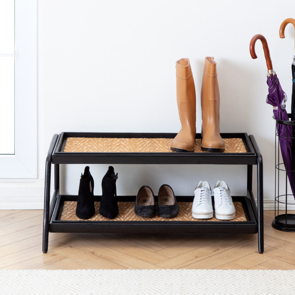 Double-Tier Black Stand With 3-Pair Rubber Boot Trays Mersey