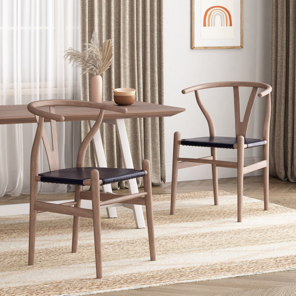 Quince Mid Century Boho Ash Wood Dining Chairs, Set of 2, Black + Antique