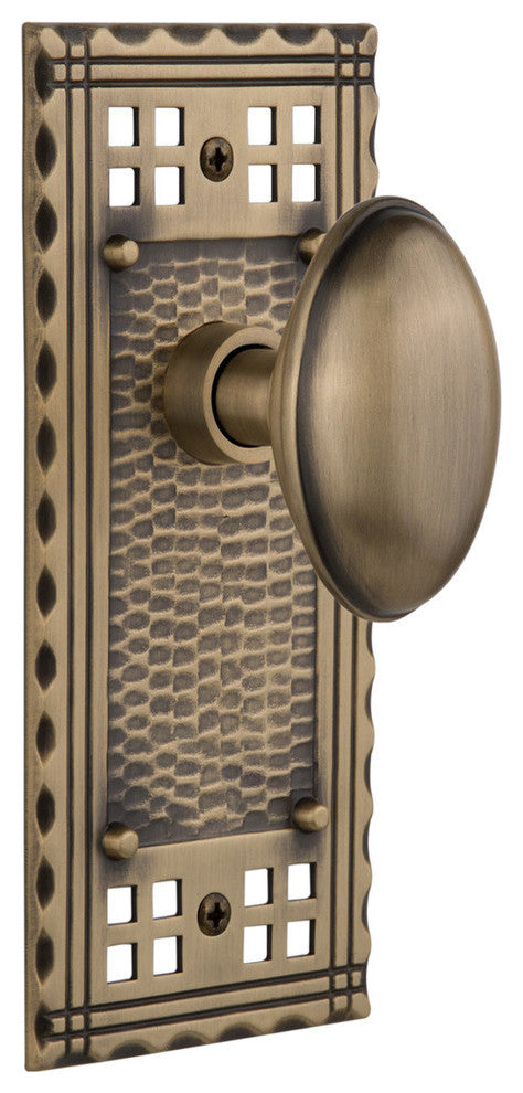 Craftsman Plate Privacy Homestead Knob, Antique Brass