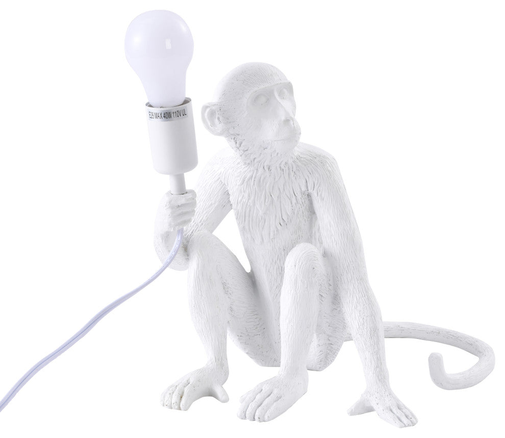 White Sitting Resin Monkey Table Lamp