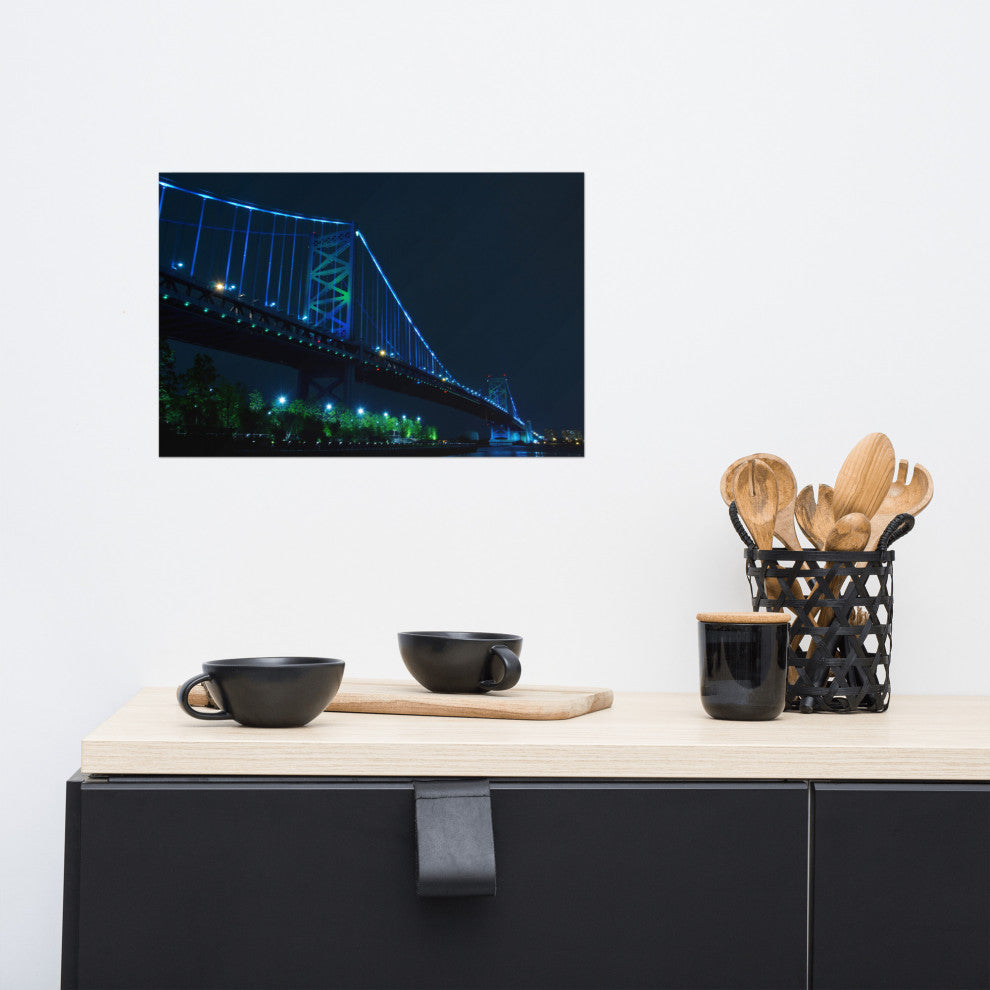 Ben Franklin Bridge Night Urban Landscape Photo Unframed Wall Art Print, 12" X 18"
