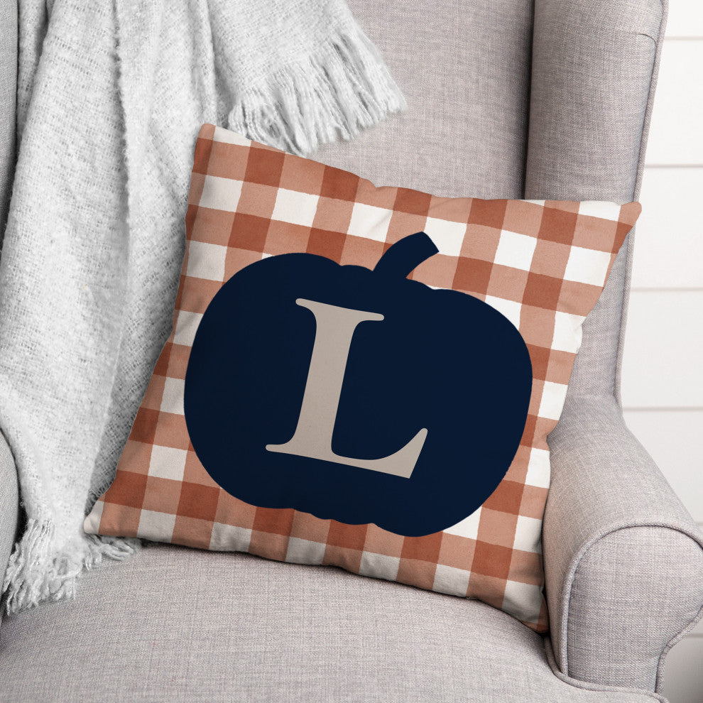 Blue Pumpkin Monogram L 18x18 Spun Poly Pillow