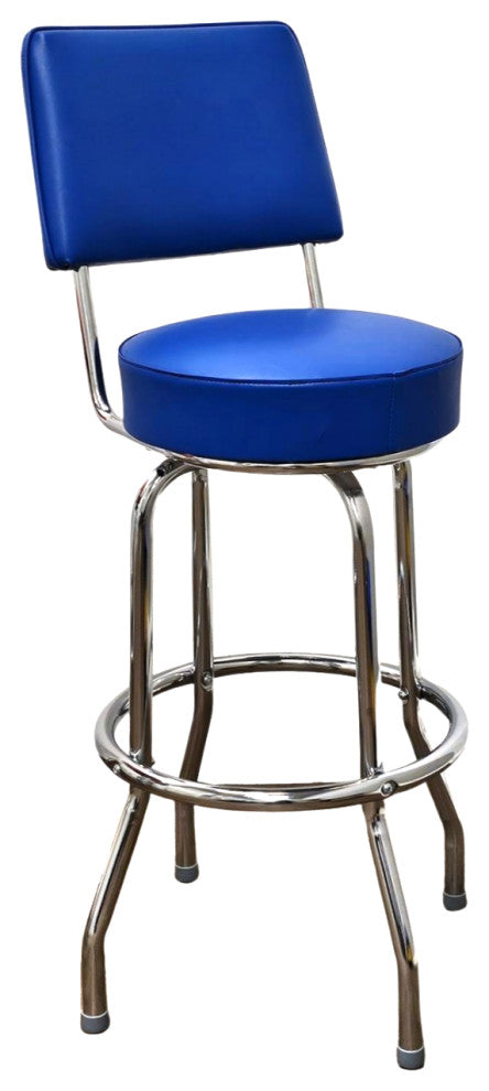Retro Home Single Ring Upholstered 30" Swivel Bar Stool with Back, Blue