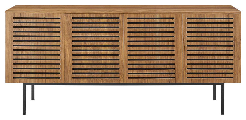 Media TV Stand Console Table, Rectangular, Wood, Metal, Brown Walnut, Modern