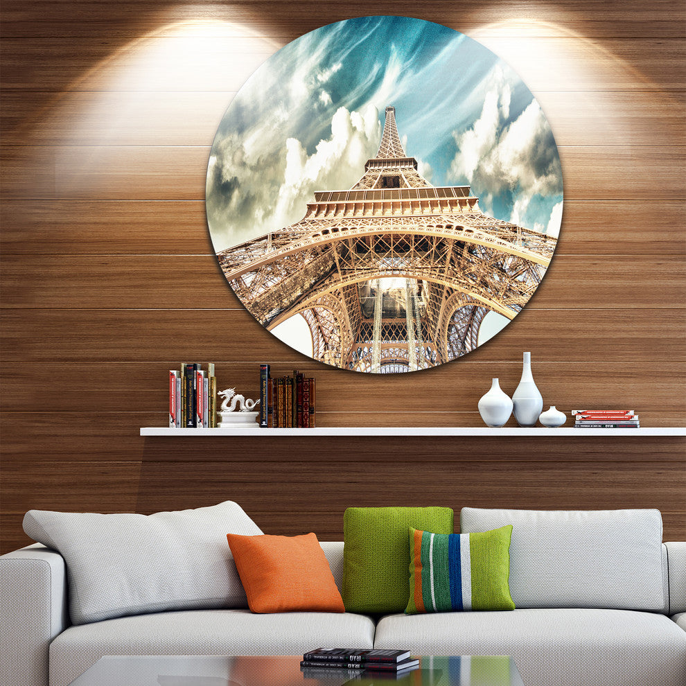 Eiffel Tower Under Blue Sky, Photography Round Metal Wall Art, 11"