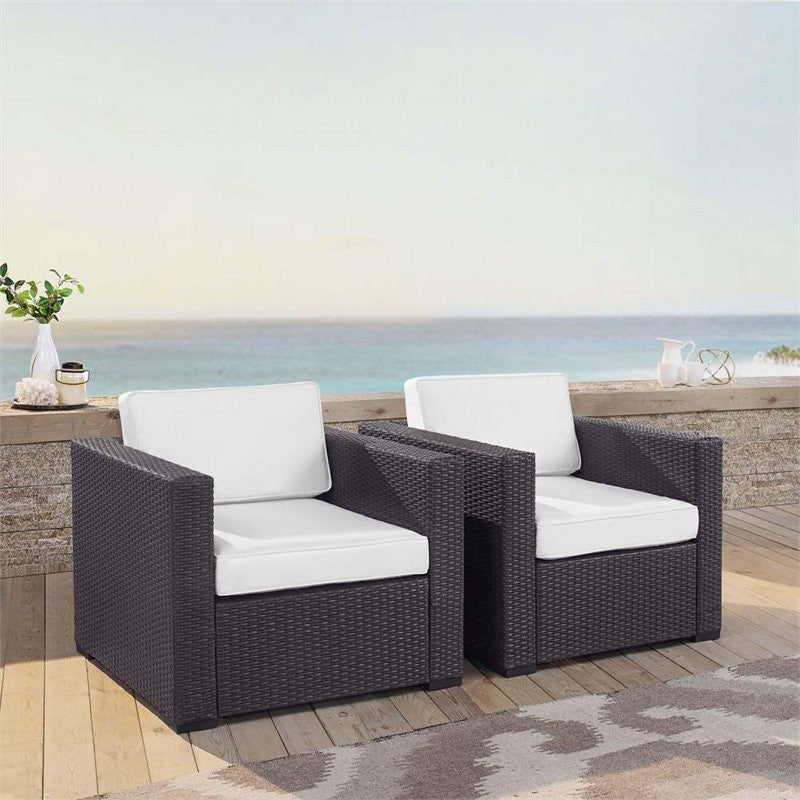 Crosley Furniture Biscayne Fabric Patio Arm Chair in Brown/White (Set of 2)