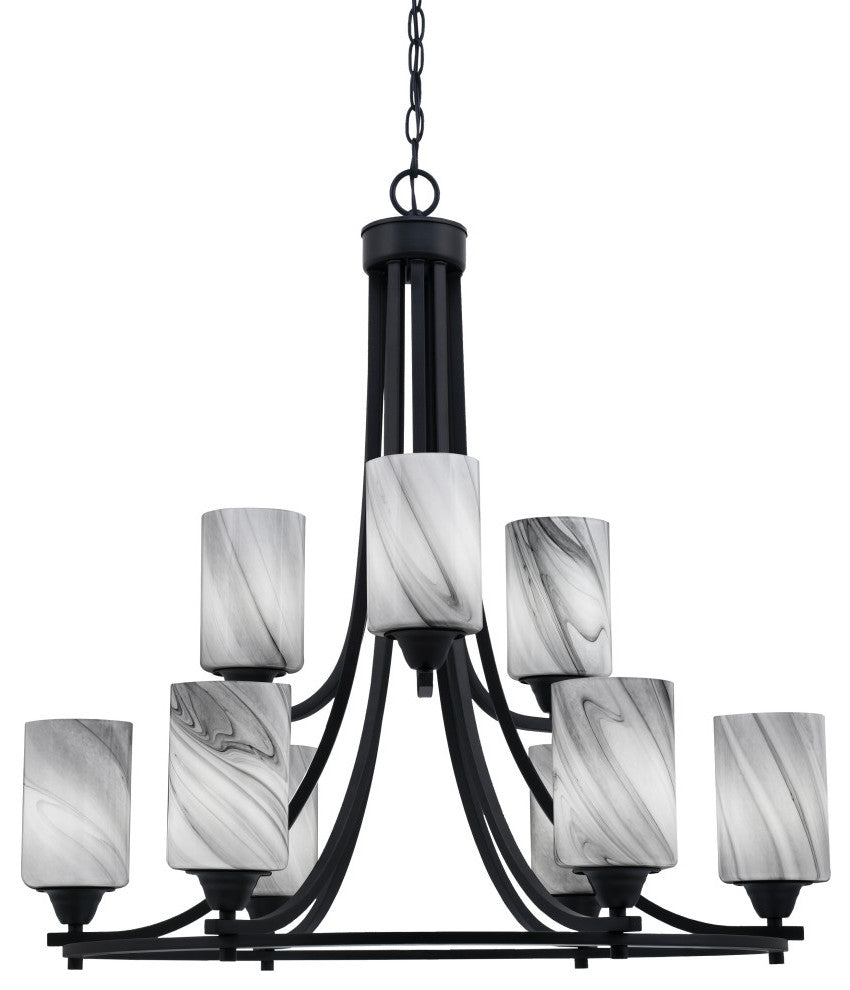 Paramount 9-Light Chandelier, Matte Black, 4" Onyx Swirl Glass