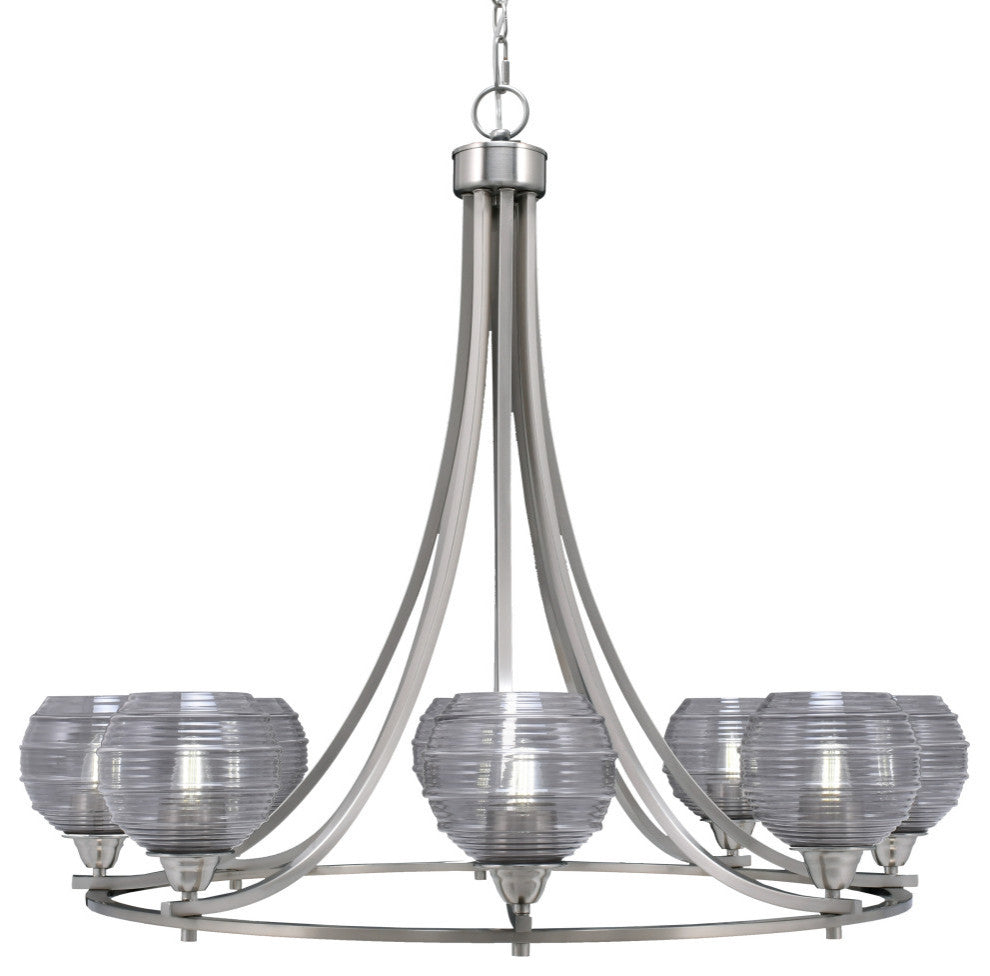 Paramount 8-Light Chandelier, Brushed Nickel, 6" Smoke Ribbed Glass