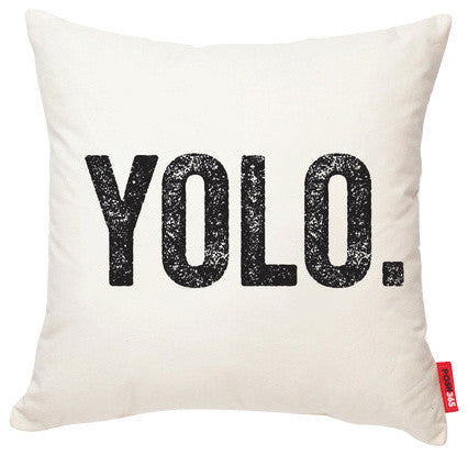 "YOLO" Decorative Throw Pillow in Cream Muslin