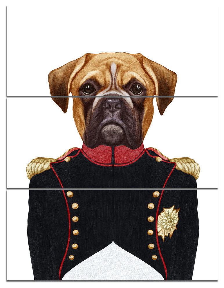 Boxer Dog in Military Uniform, Animal Triptych Canvas Art Print, 28x36, 3 Panels