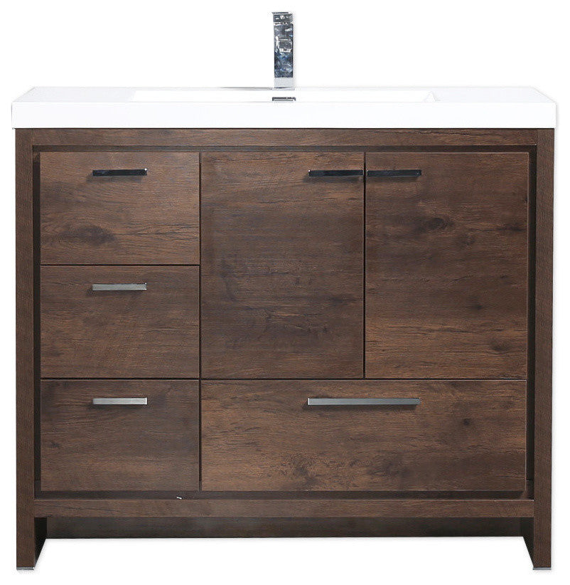Mod 42" Modern Bathroom Vanity, Rosewood, Left Drawer